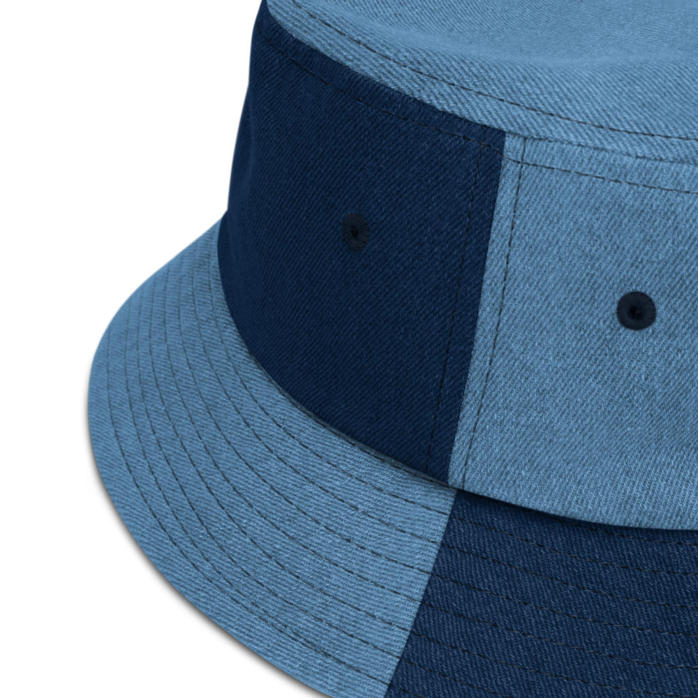 Denim Bucket Hat with Embroidered "Goddess" Design