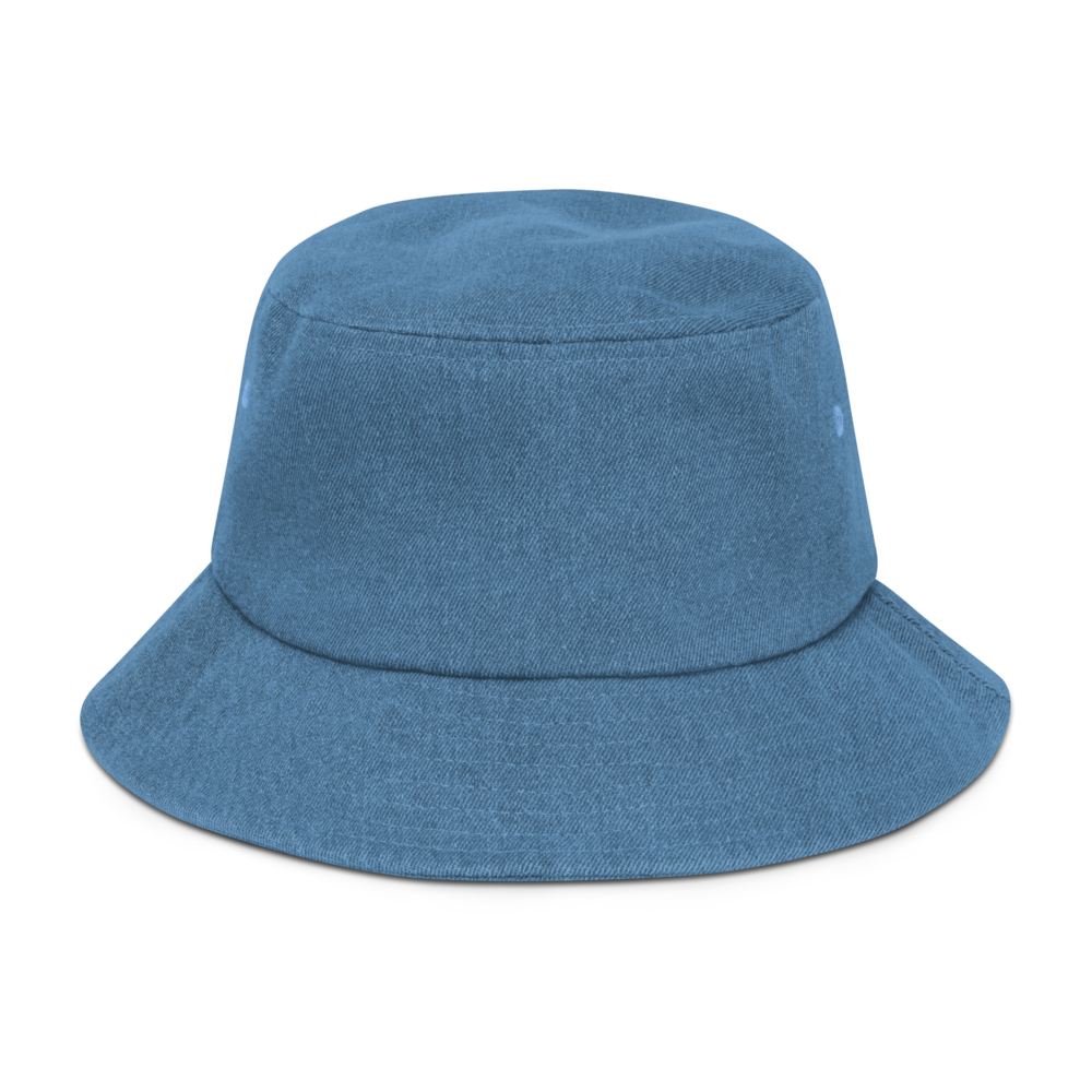 Denim Bucket Hat with Embroidered "Goddess" Design