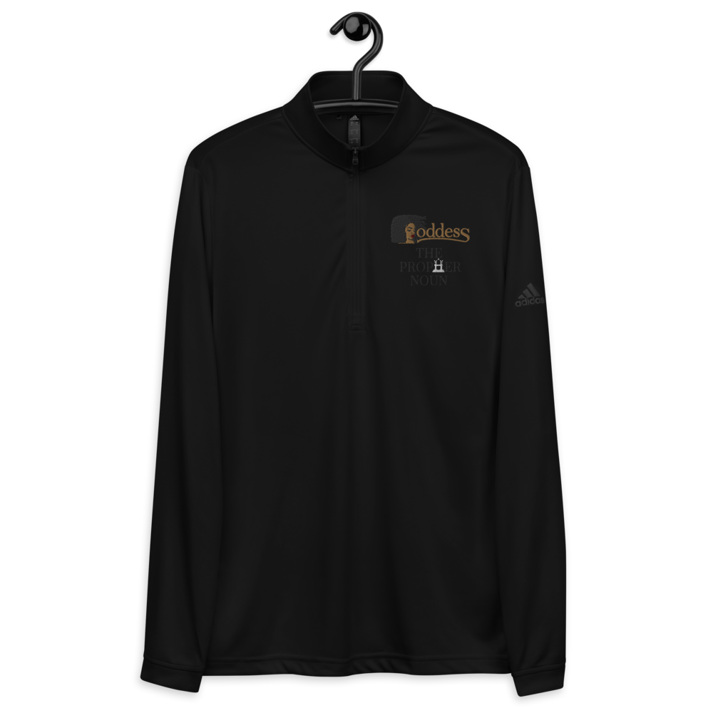 Quarter Zip Pullover with Embroidered "Goddess" and "The PropHer Noun" designs