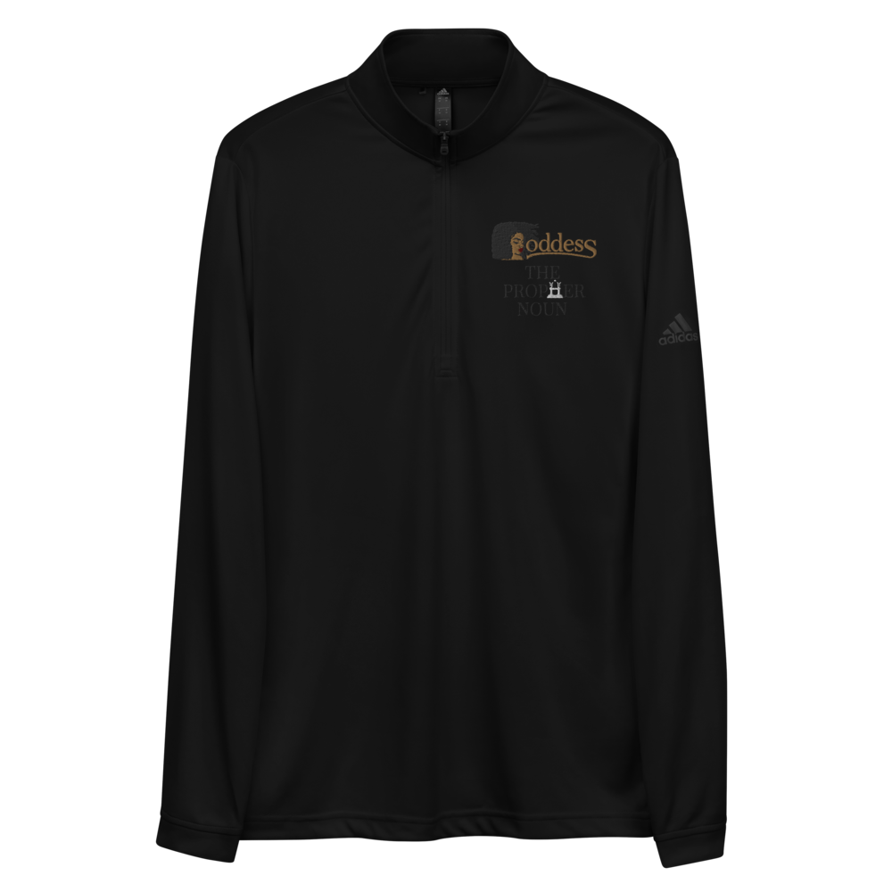 Quarter Zip Pullover with Embroidered "Goddess" and "The PropHer Noun" designs