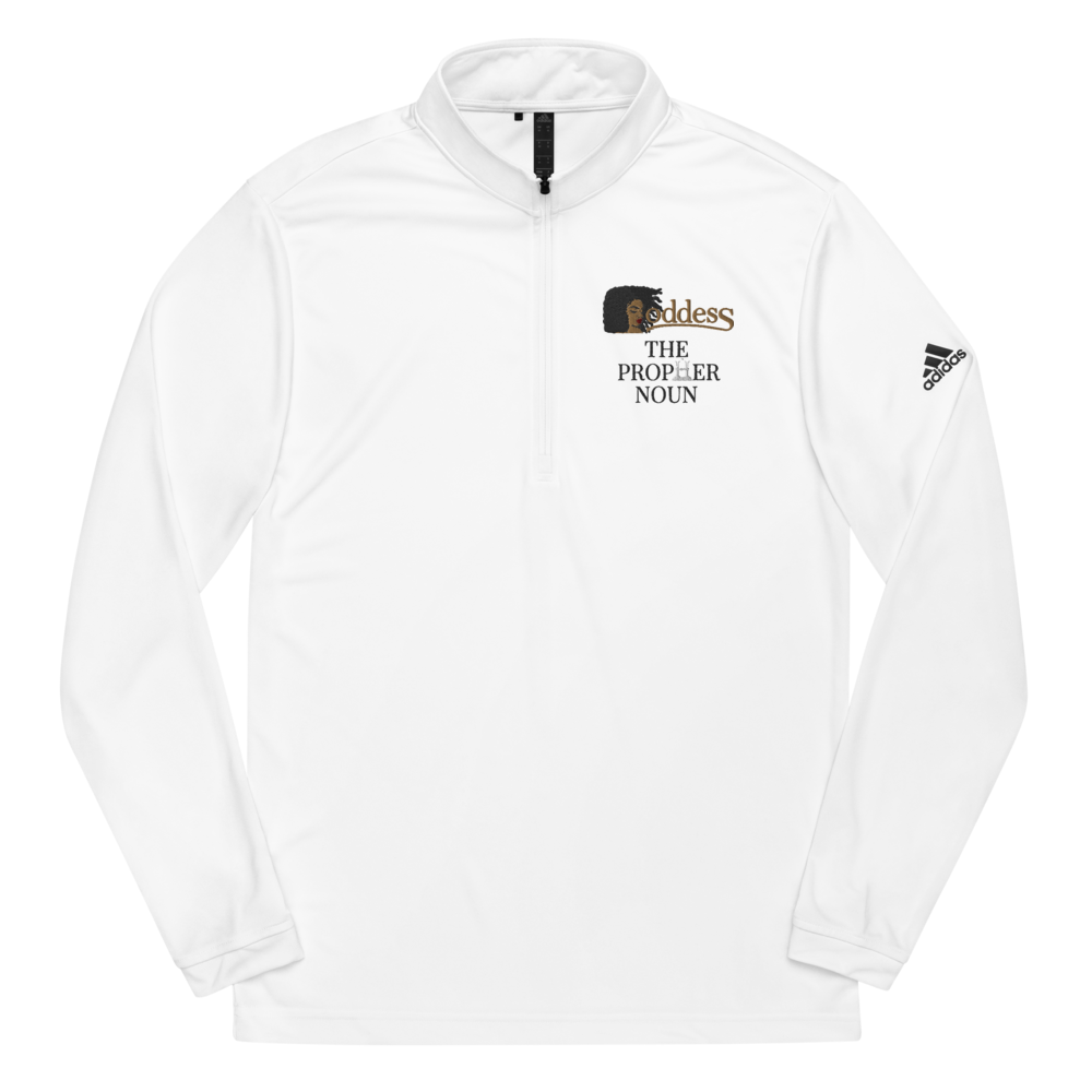 Quarter Zip Pullover with Embroidered "Goddess" and "The PropHer Noun" designs
