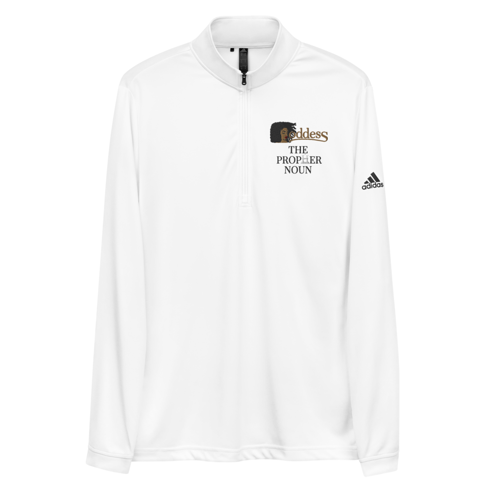 Quarter Zip Pullover with Embroidered "Goddess" and "The PropHer Noun" designs