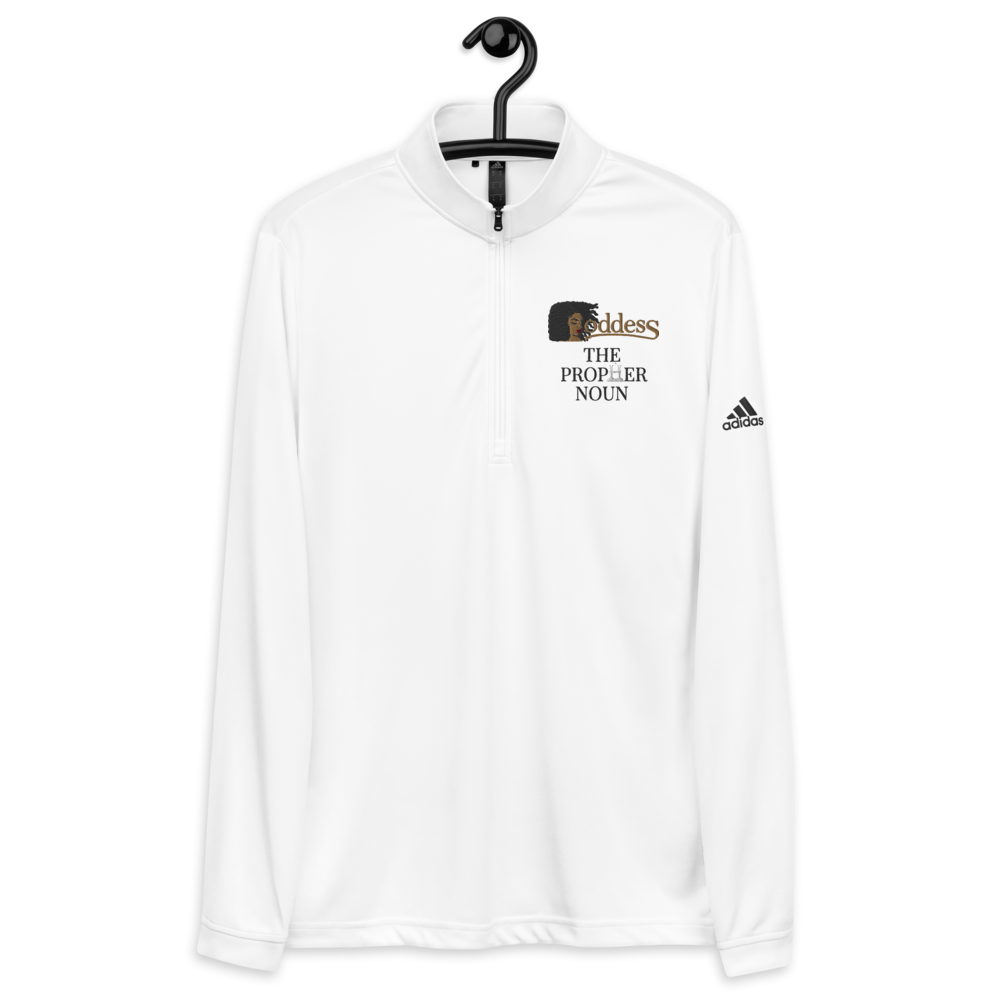 Quarter Zip Pullover with Embroidered "Goddess" and "The PropHer Noun" designs