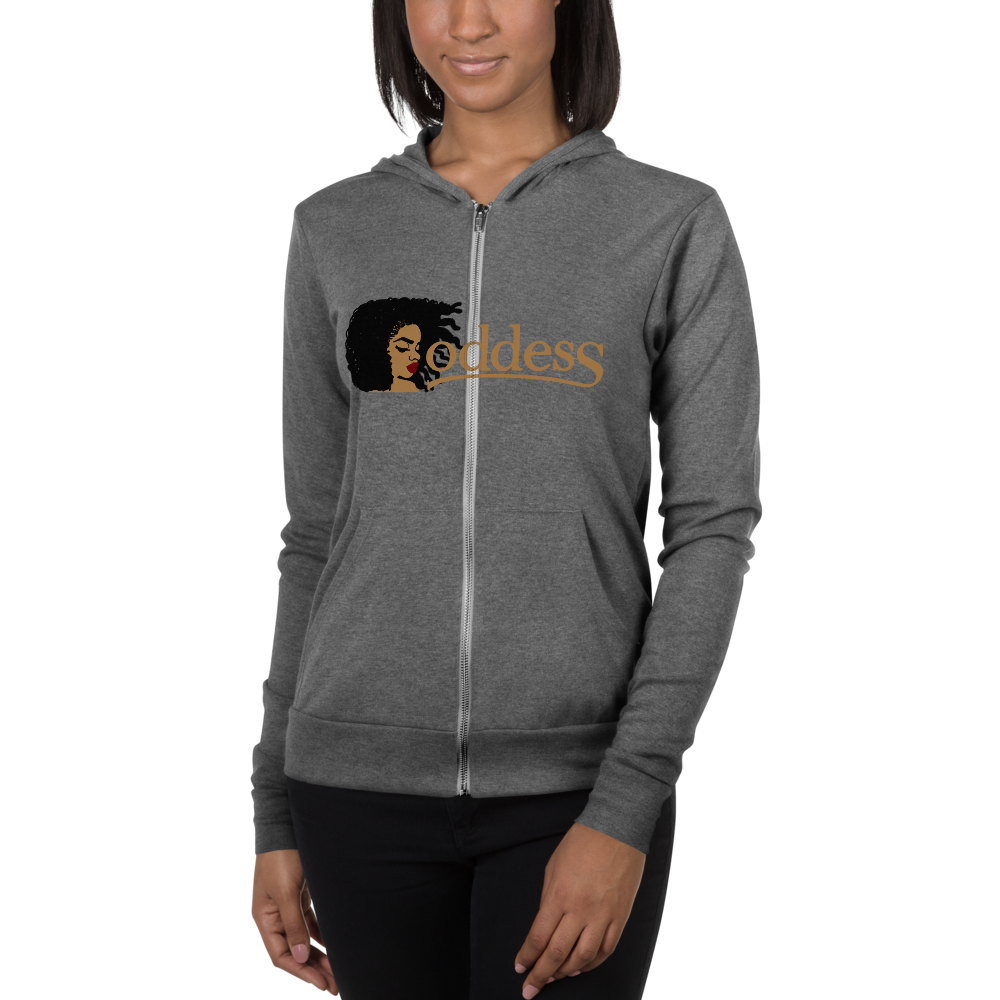 Zip Hoodie with "Goddess" and "The PropHer Noun" Designs